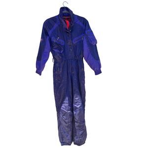 Vintage 80s Kaelin Iridescent Purple Ski Suit, Snowsuit, Size 4
